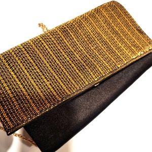 INC International Concepts Black Veronica Chain Clutch Bag Beaded Purse Chain